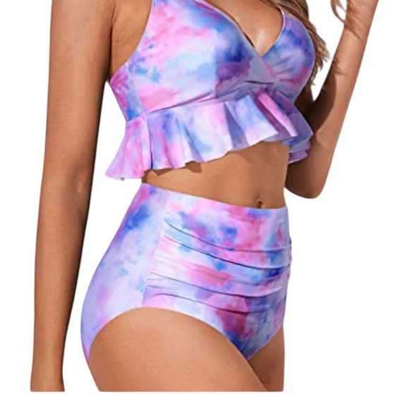 Tempt Me Two Piece High-Waisted Swimsuit with Ruffle and Tummy Control Bottoms - Picture 2 of 6